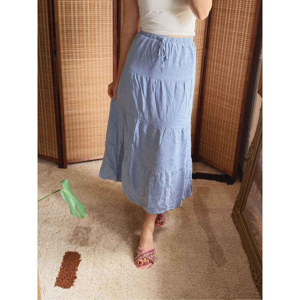 Sincerely Jules Chambray Tiered Maxi Skirt Size XS